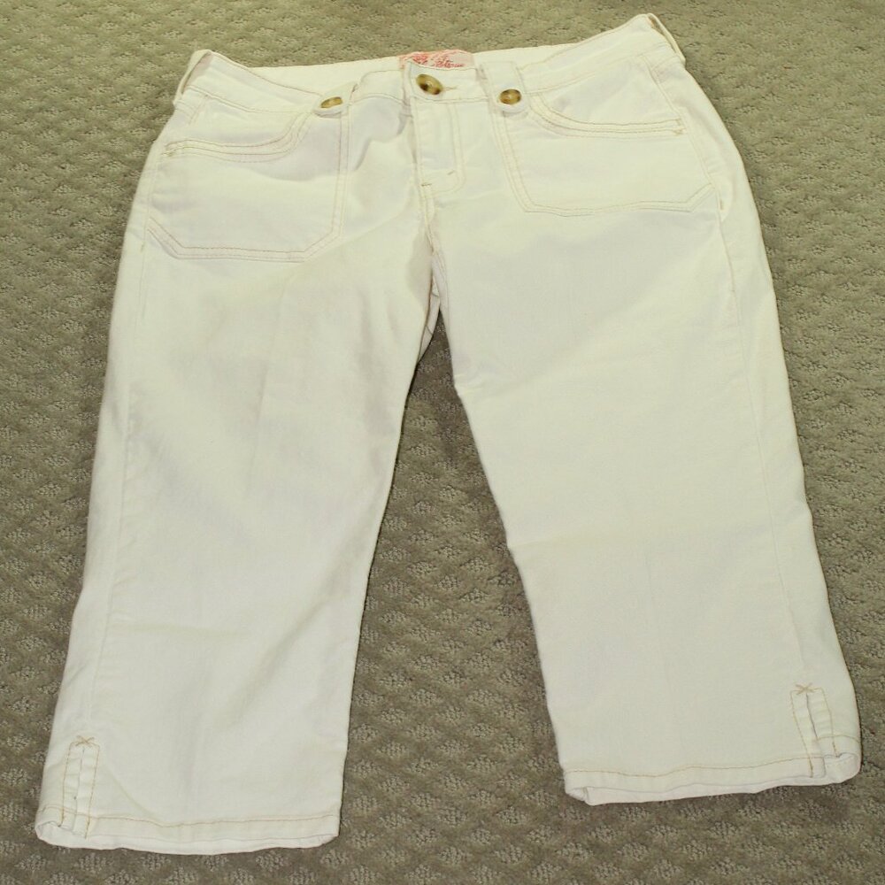 Levi Strauss Stretch Women's 12 Ivory Tan Stitching Mid Rise Cropped Jeans